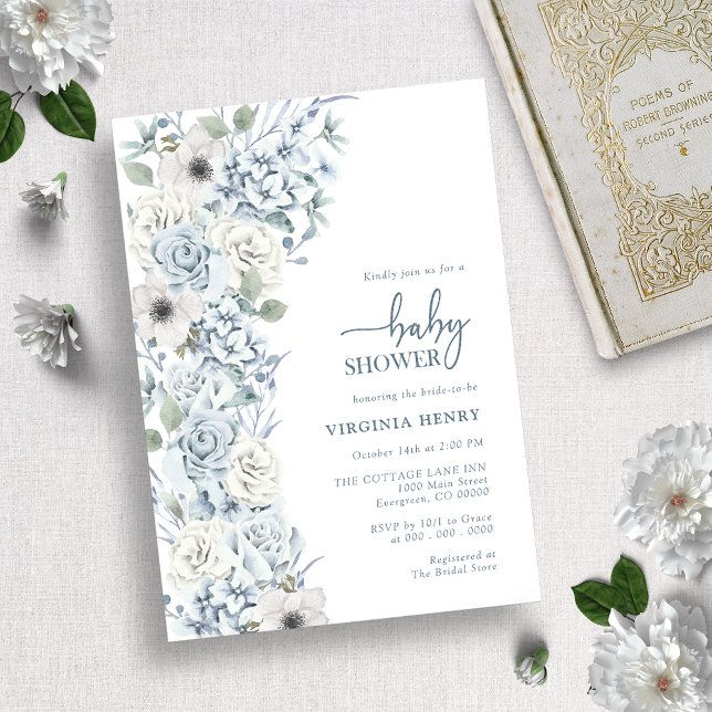 Blue Floral Baby Shower Invitation (Creator Uploaded)
