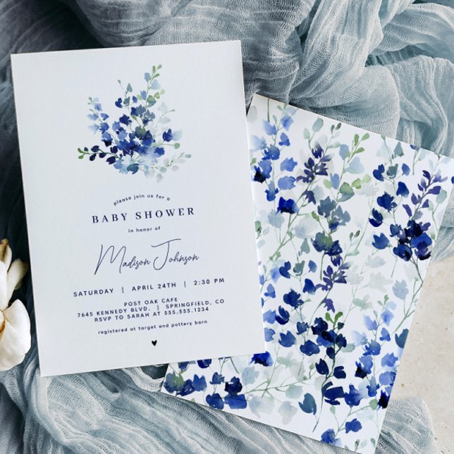Blue Floral Baby Shower Invitation (Creator Uploaded)