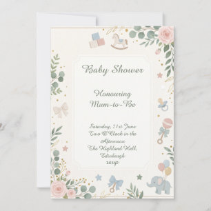 Blue Floral Baby Shower Invitation