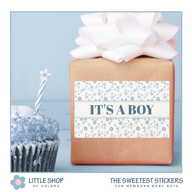 Blue Floral Baby Shower It’s a Boy Rectangular Sticker (Creator Uploaded)