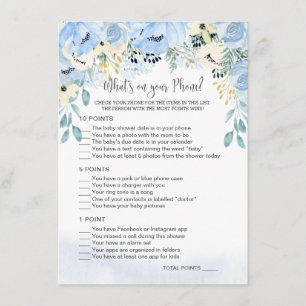 Blue Floral Baby Shower What's on Your Phone Game  Enclosure Card
