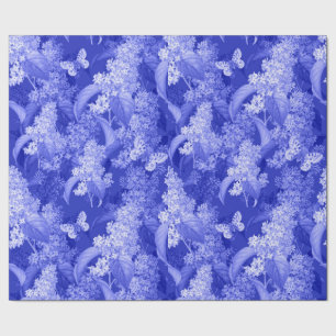 Blue Floral Background and Butterflies Wrapping Paper