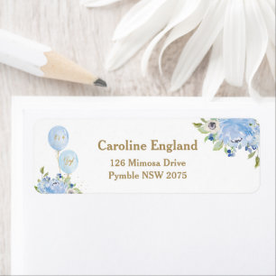 Blue Floral Balloons Baby Shower Return Address Label