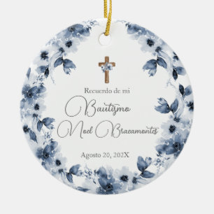 Blue floral baptism ceramic in Spanish Ornament