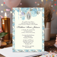 Blue Floral Baptism Christening Virgin Mary