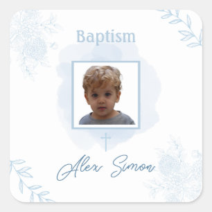Blue Floral Baptism – Classic and Elegant Square Sticker