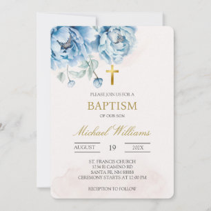 Blue floral baptism Invitation