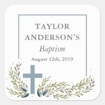 Blue Floral Baptism Sticker Tags