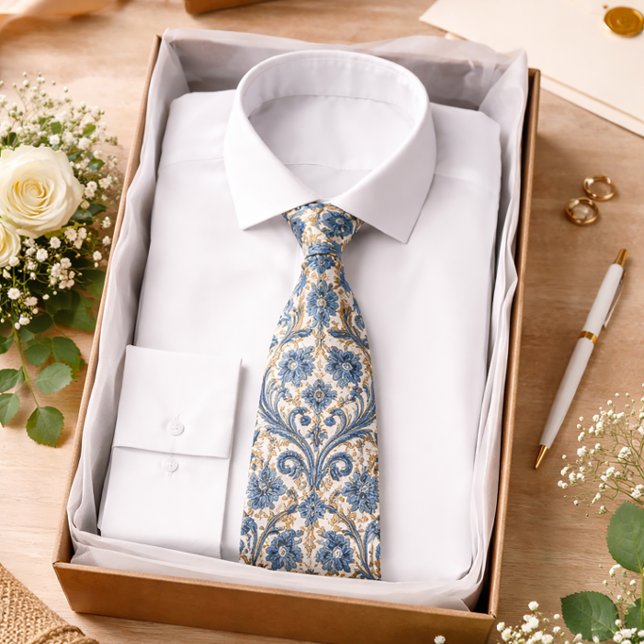 Blue Floral Baroque Pattern Elegant Classic  Tie (Creator Uploaded)