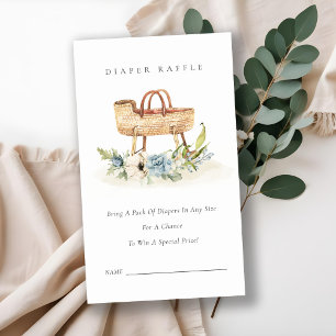 Blue Floral Bassinet Diaper Raffle Baby Shower Enclosure Card