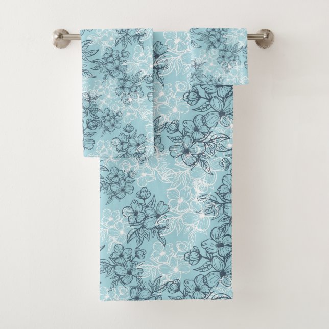Blue Floral Bath Towels Set (Insitu)