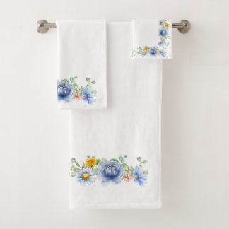 Blue Floral Bath Towels Set