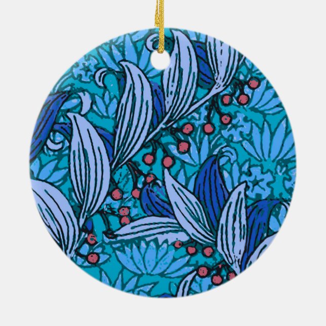 Blue Floral Batik Flowers Ceramic Tree Decoration (Back)