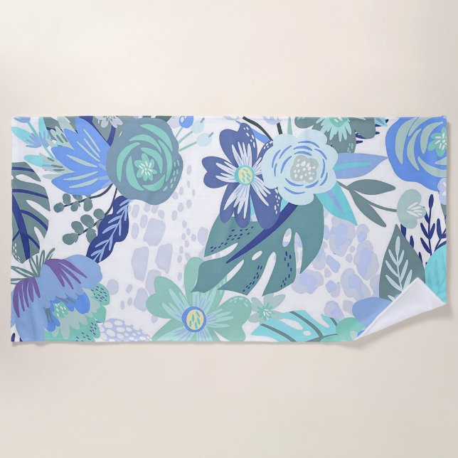 Blue Floral Beach Towel (Front)