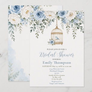 Blue Floral Bird Cage Bridal Shower Invitation