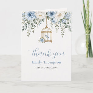 Blue Floral Bird Cage Bridal Shower Thank You Card