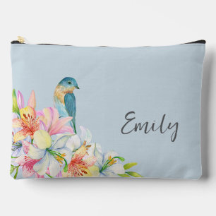 Blue floral bird watercolor oriental bridesmaid accessory pouch