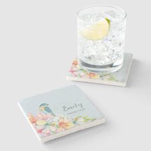 Blue floral bird watercolor oriental bridesmaid