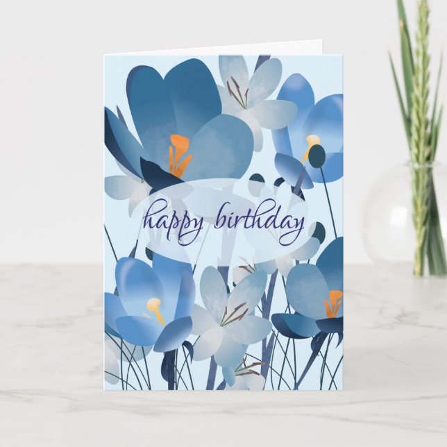 Blue Floral Birthday Card (Front)