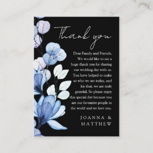 Blue Floral Black And White Wedding Thank You Place Card