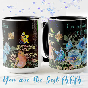 Blue Floral Black Best Mum Mug