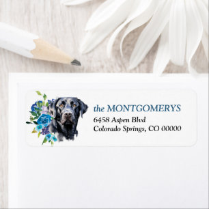 Blue Floral Black Lab Return Address Label