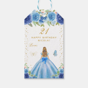 Blue Floral Blonde Hair Girl Happy Birthday Gift Tags