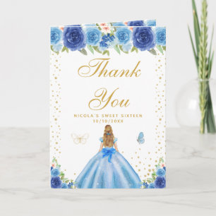 Blue Floral Blonde Hair Girl Sweet Sixteen Thank You Card