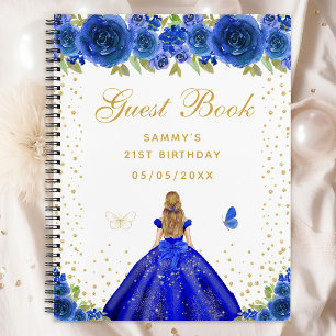 Blue Floral Blonde Hair Princess Guest Book