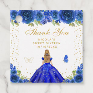 Blue Floral Blonde Hair Princess Sweet Sixteen Favour Tags
