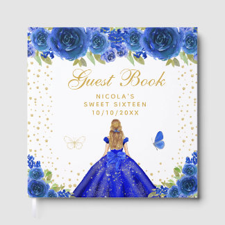 Blue Floral Blonde Hair Princess Sweet Sixteen Guest Book