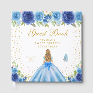Blue Floral Blonde Hair Princess Sweet Sixteen Guest Book