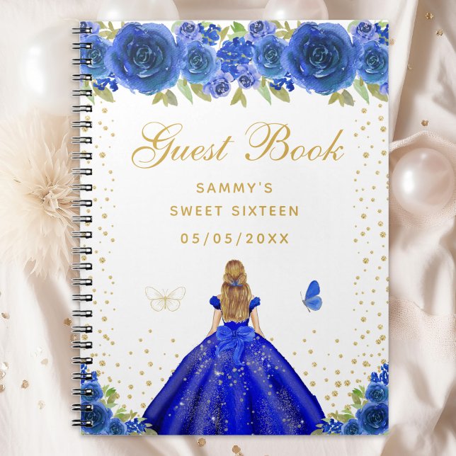 Blue Floral Blonde Hair Princess Sweet Sixteen Notebook (Creator Uploaded)