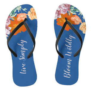 Blue Floral Bloom Widely Inspiring Quote Thongs