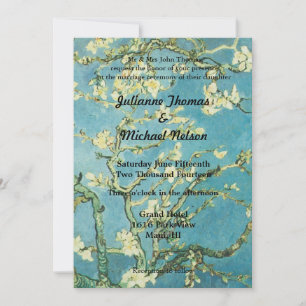 Blue Floral Blossoming Almond Wedding Invitation