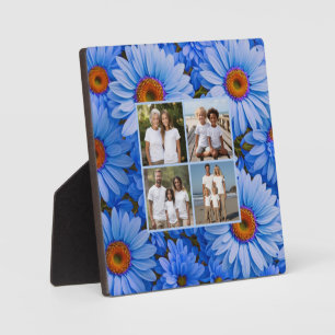 Blue floral blue sunflowers blue daisies 4 photo  plaque