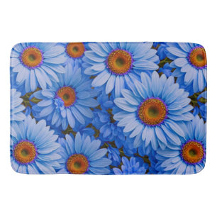 Blue floral blue sunflowers blue daisies pattern bath mat