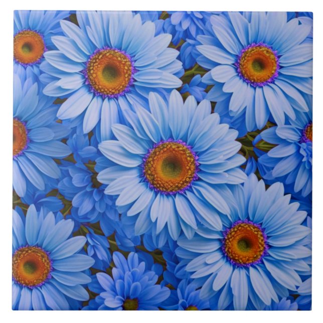 Blue floral blue sunflowers blue daisies pattern  ceramic tile (Front)
