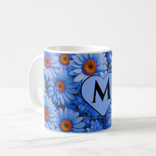 Blue floral blue sunflowers blue daisies pattern  coffee mug
