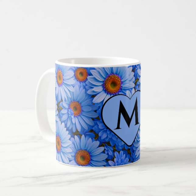 Blue floral blue sunflowers blue daisies pattern  coffee mug (Front Left)