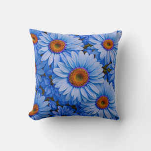Blue floral blue sunflowers blue daisies pattern cushion
