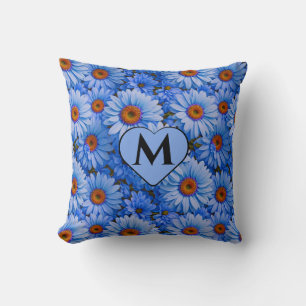 Blue floral blue sunflowers blue daisies pattern cushion