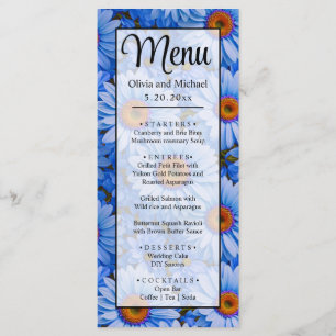 Blue floral blue sunflowers blue daisies pattern menu