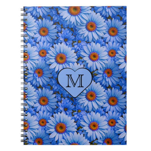 Blue floral blue sunflowers blue daisies pattern  notebook (Front)