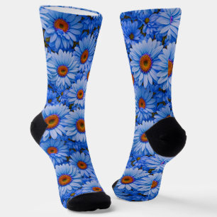 Blue floral blue sunflowers blue daisies pattern  socks