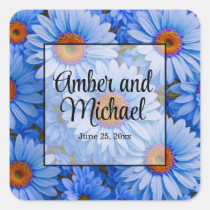 Blue floral blue sunflowers blue daisies pattern  square sticker