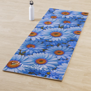 Blue floral blue sunflowers blue daisy personalise yoga mat