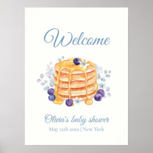 Blue Floral Blueberry Pancake Baby Shower Welcome  Poster