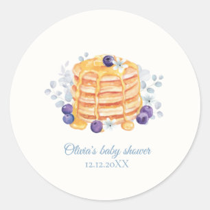Blue Floral Blueberry Pancake Brunch Baby Shower Classic Round Sticker