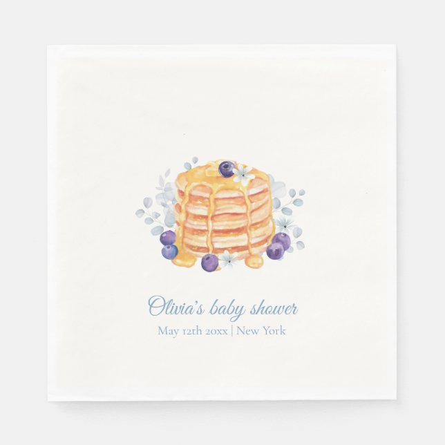 Blue Floral Blueberry Pancake Brunch Baby Shower Napkin (Front)